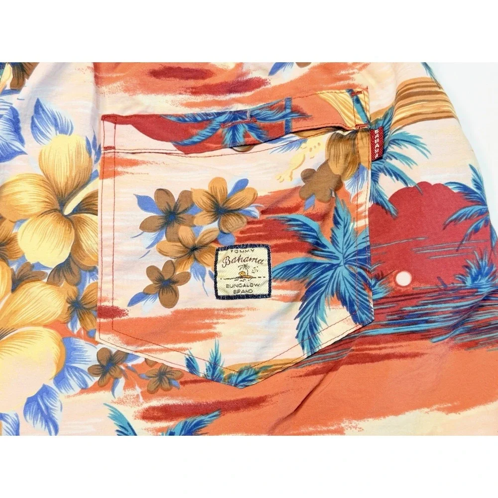 Vintage‎ Tommy Bahama Swim Trunks Mens Medium Black Hawaiian Floral Print